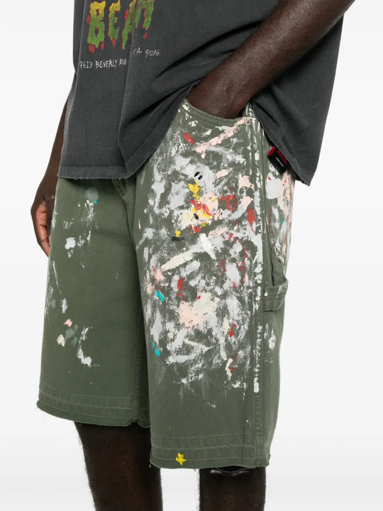 Green shorts worn by a person, showing the shorts fit