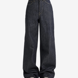 Navy pants, full body view