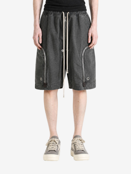 Grey shorts, full body view