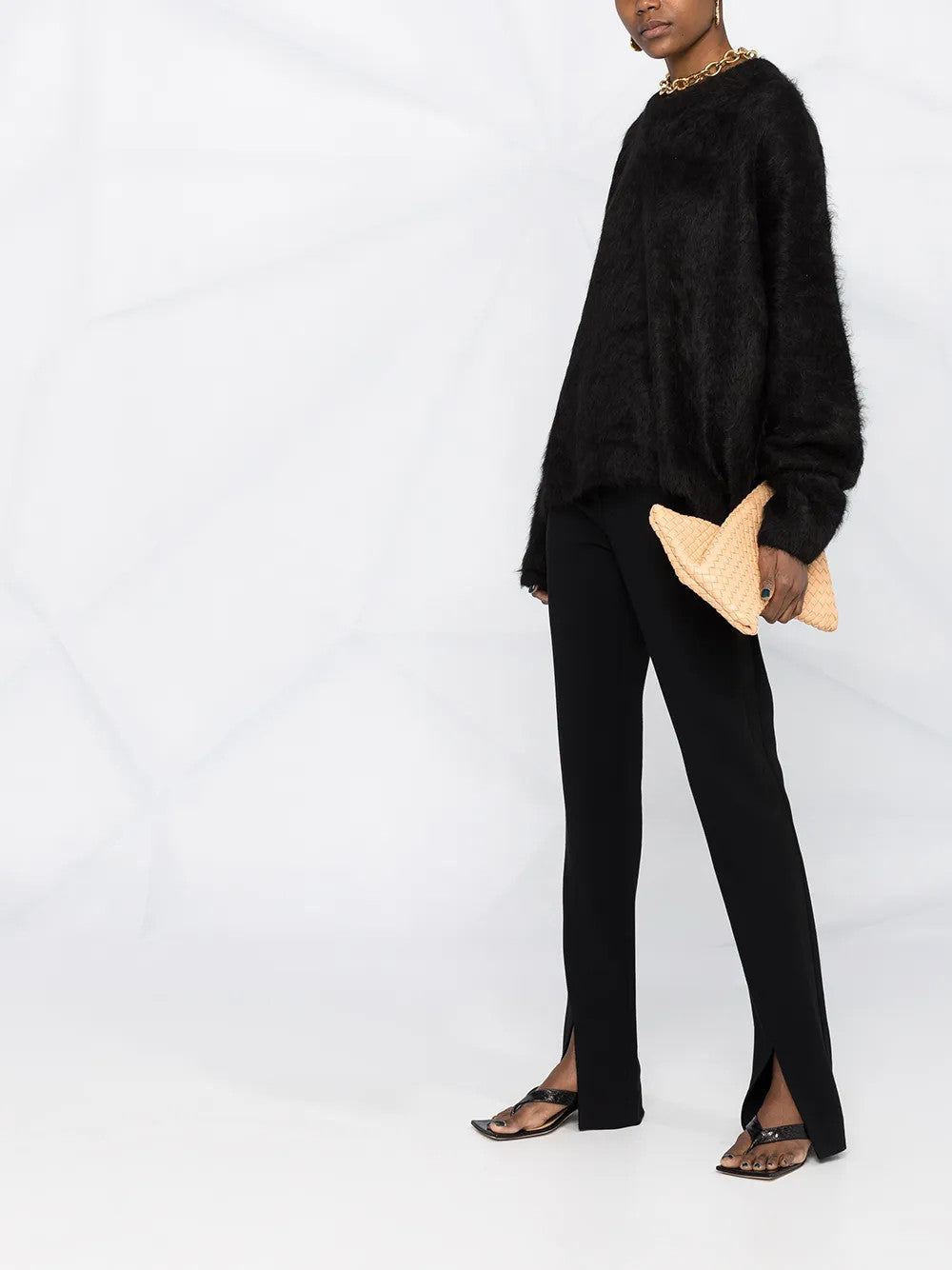Black knitwear, full body view
