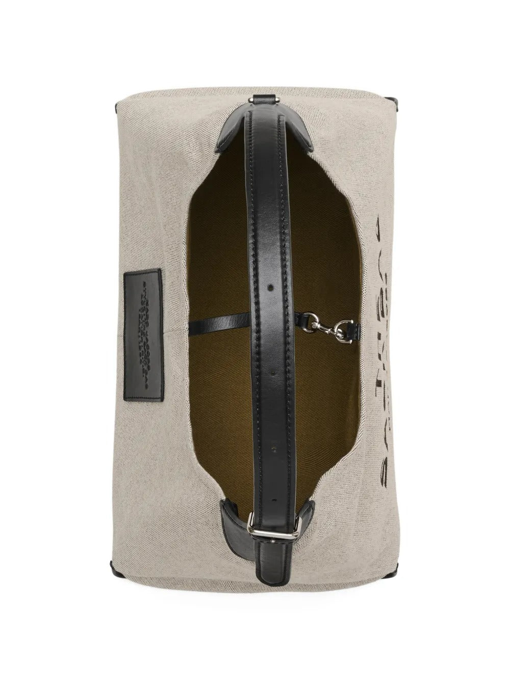 Close up of the white bag, showing texture of the leather fabric