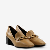 Tan shoes, side view