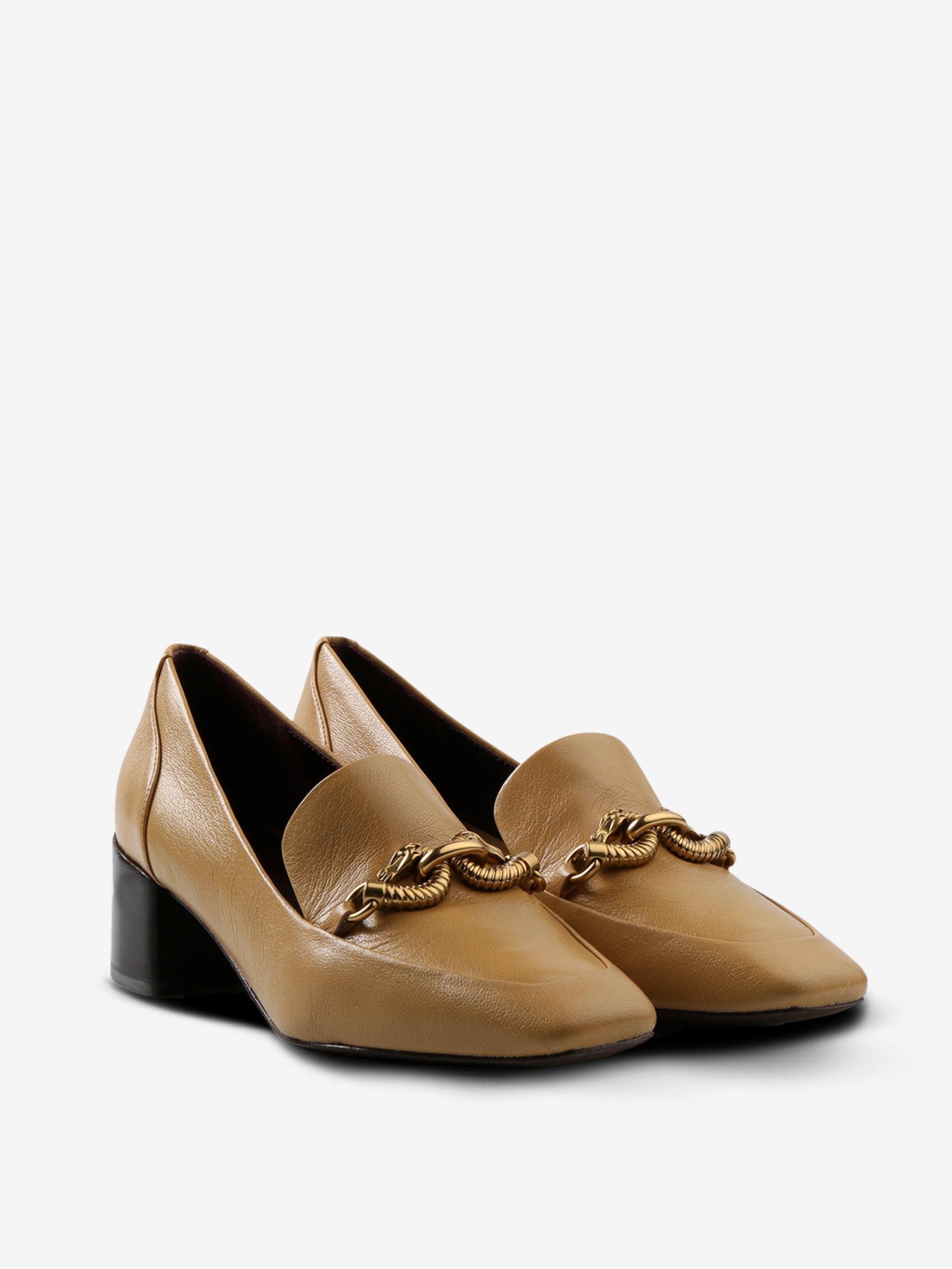 Tan shoes, side view