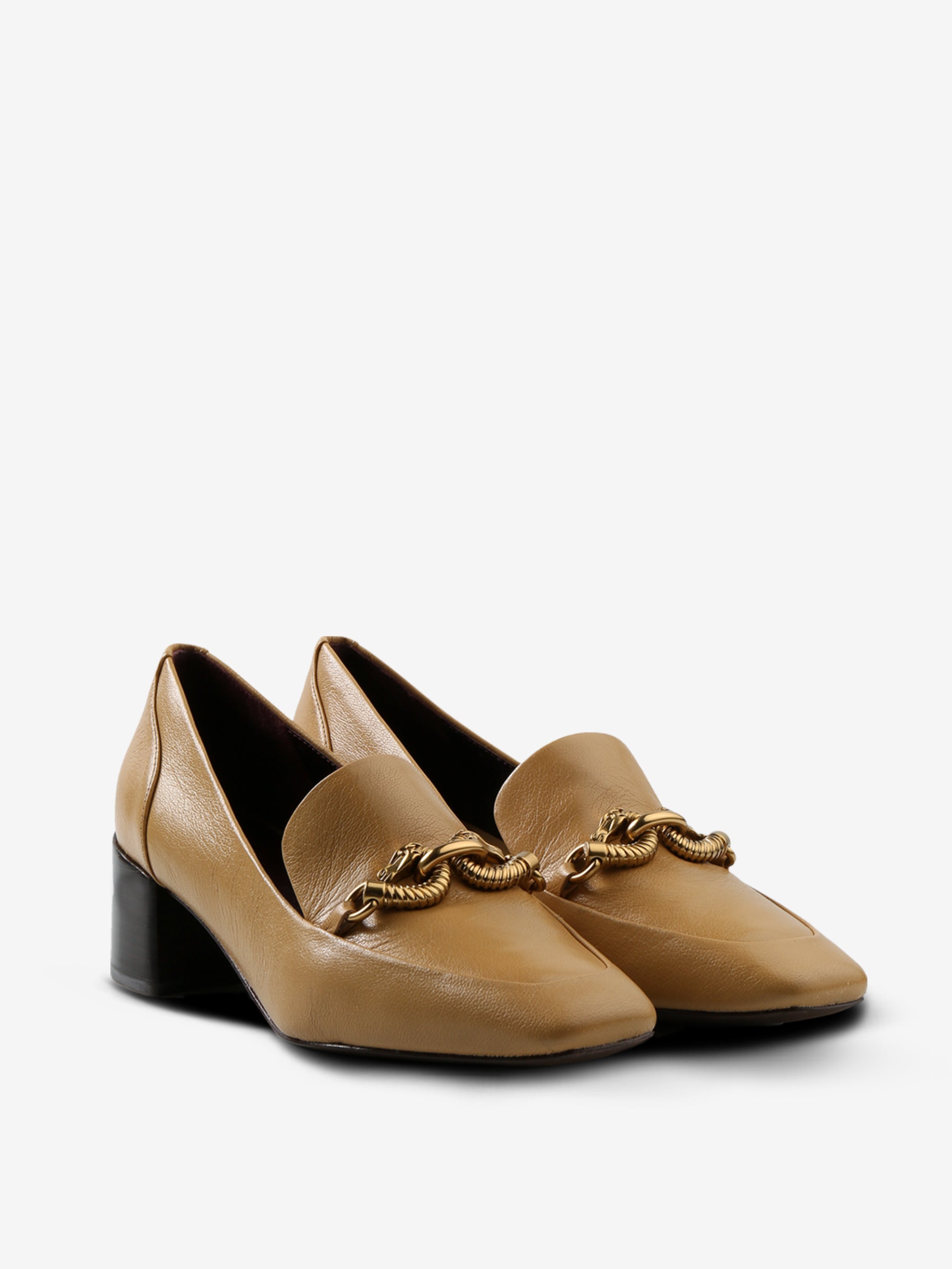 Tan shoes, side view