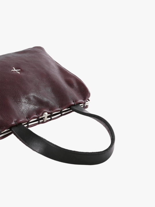 Close up of the brown bags, showing texture of the fabric