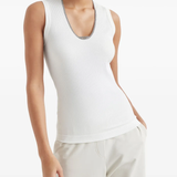 White tops worn by a person, showing the tops fit