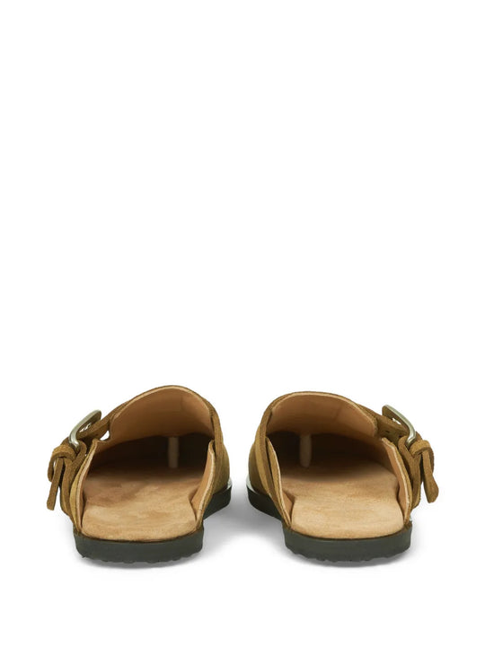 Tan sandals, back view