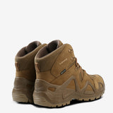 Tan boots, back view