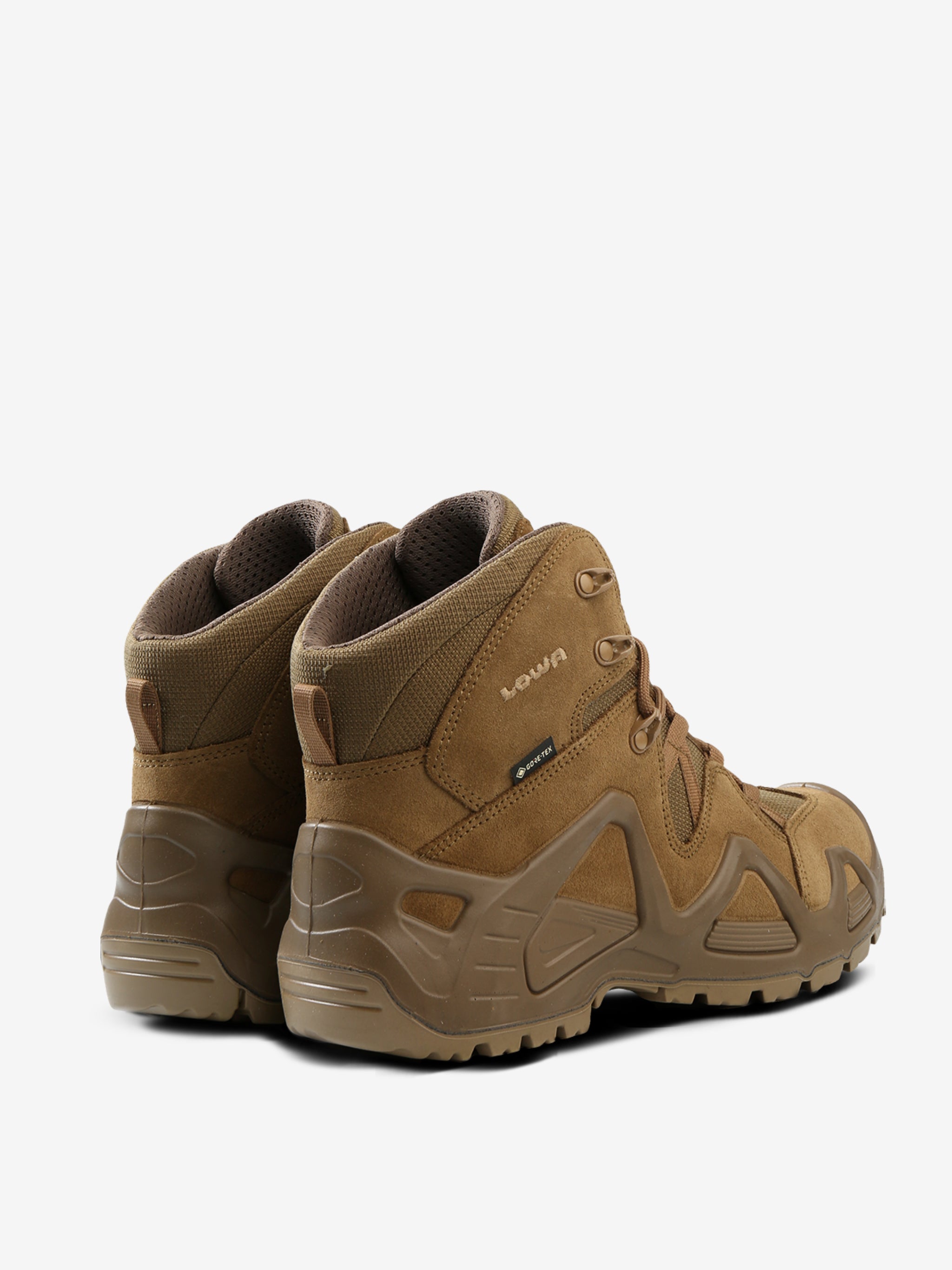 Tan boots, back view