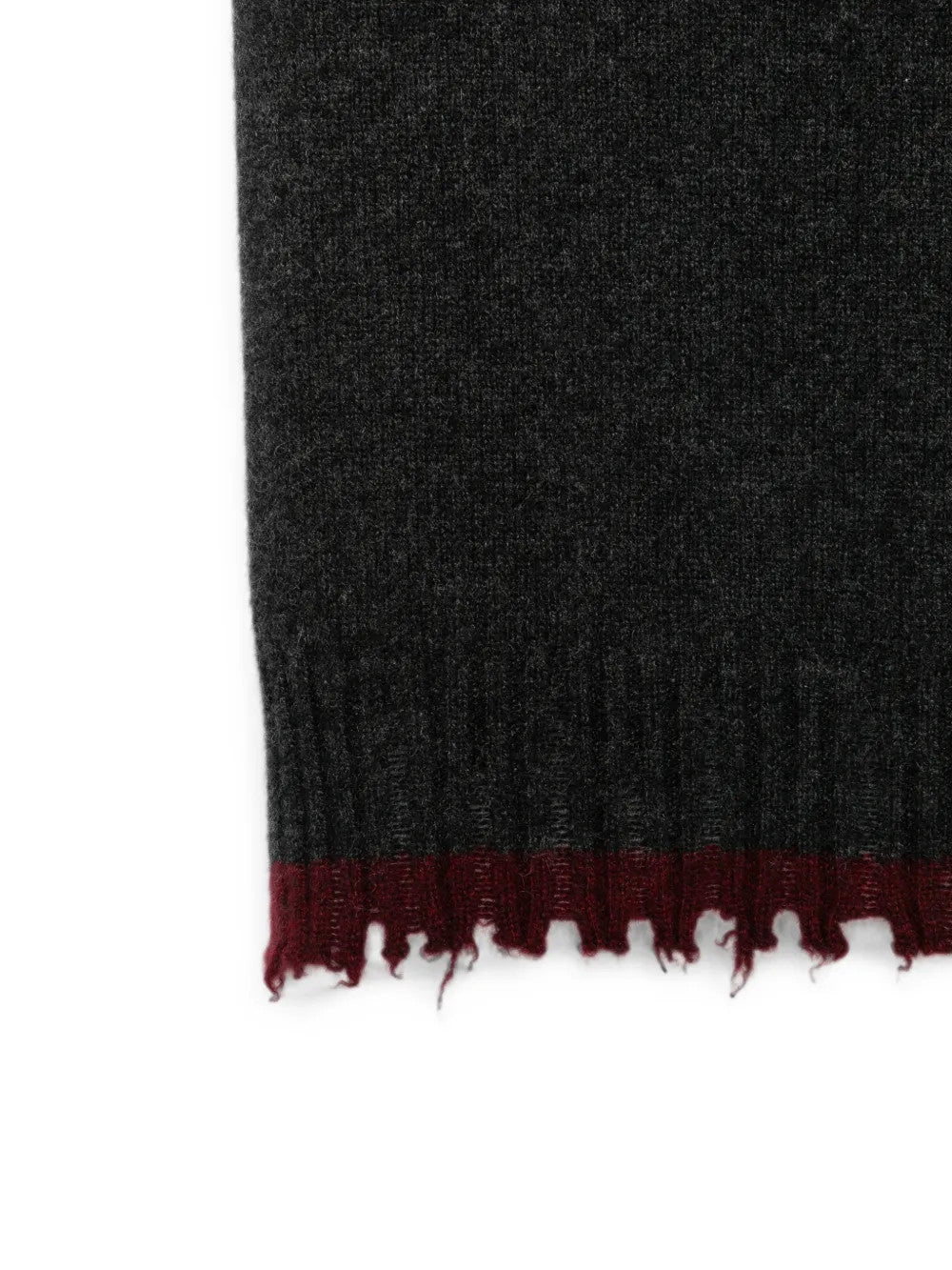Close up of Grey scarf, showing texture of the 100% cashmere fabric