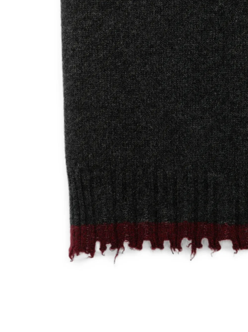Close up of Grey scarf, showing texture of the 100% cashmere fabric