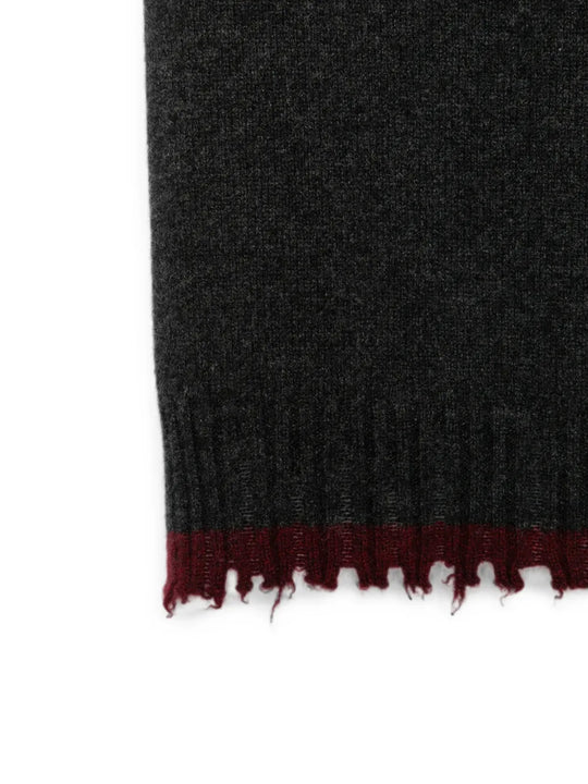 Close up of Grey scarf, showing texture of the 100% cashmere fabric