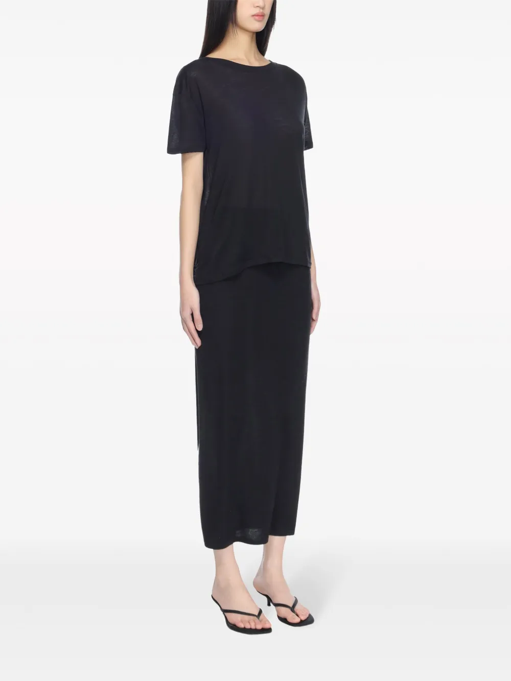 Black t-shirts, full body view