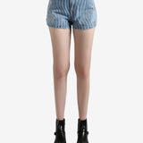 Blue shorts worn by a person, showing the shorts' fit