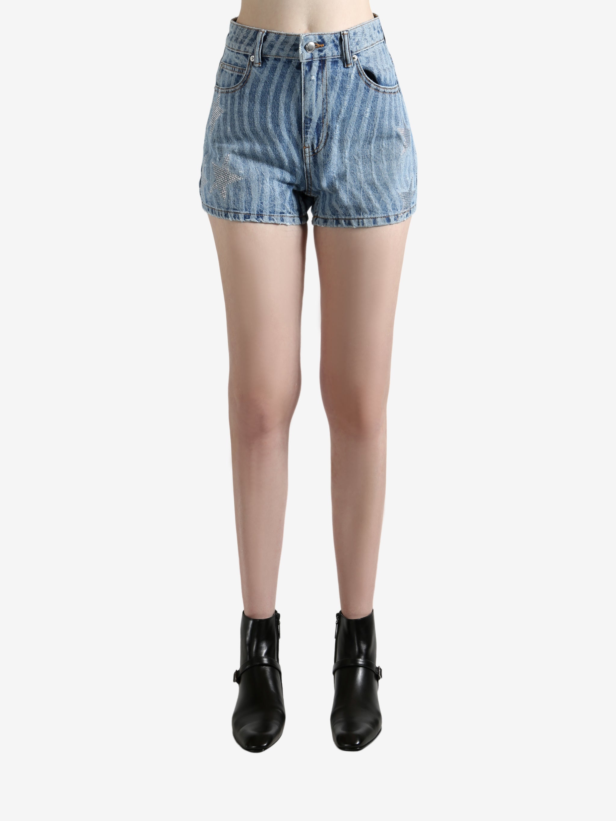 Blue shorts worn by a person, showing the shorts' fit