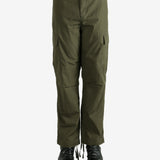 Green pants worn by a person, showing the pants's fit