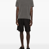 Black shorts, full body view