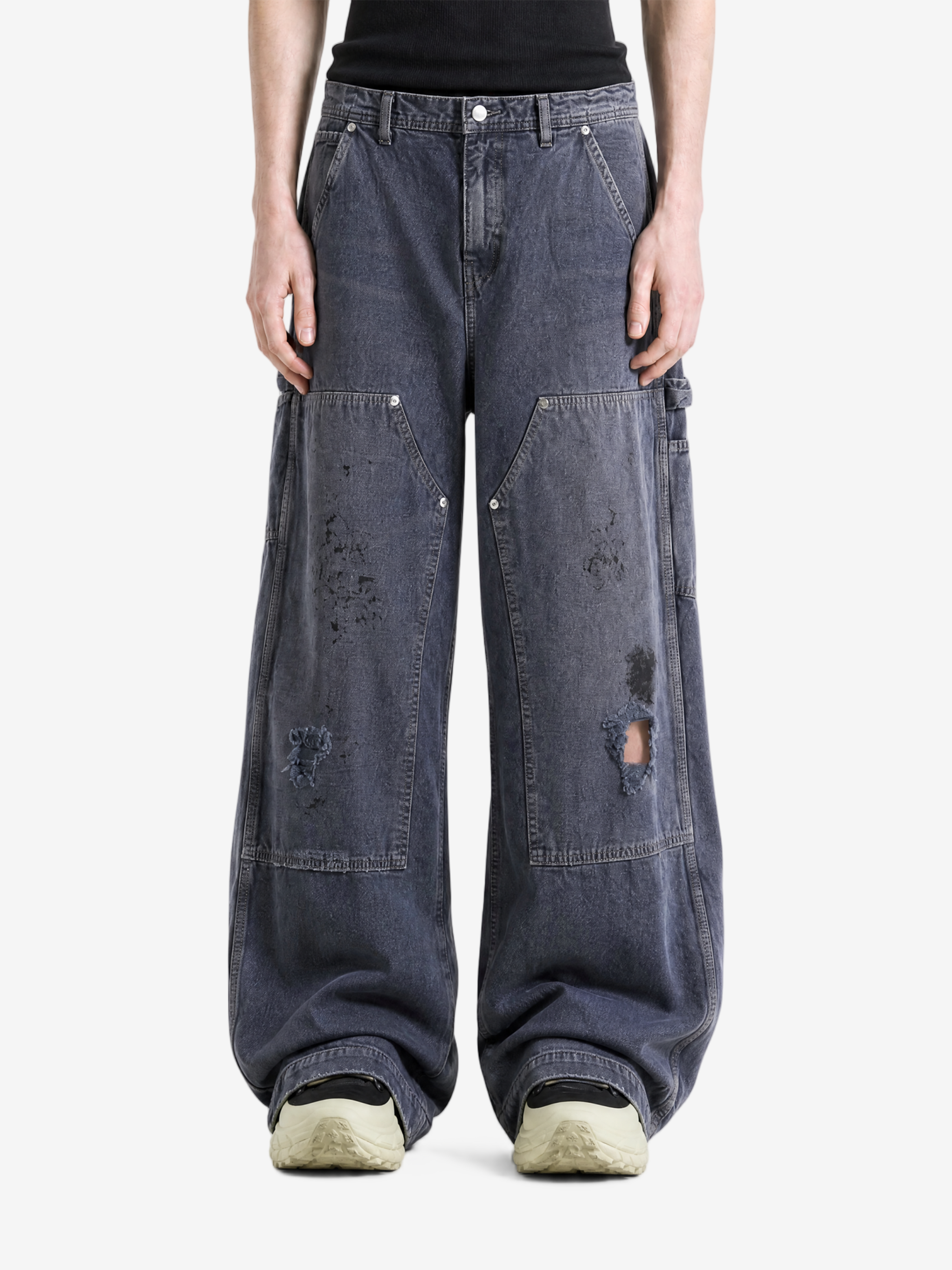 Grey pants, full body view
