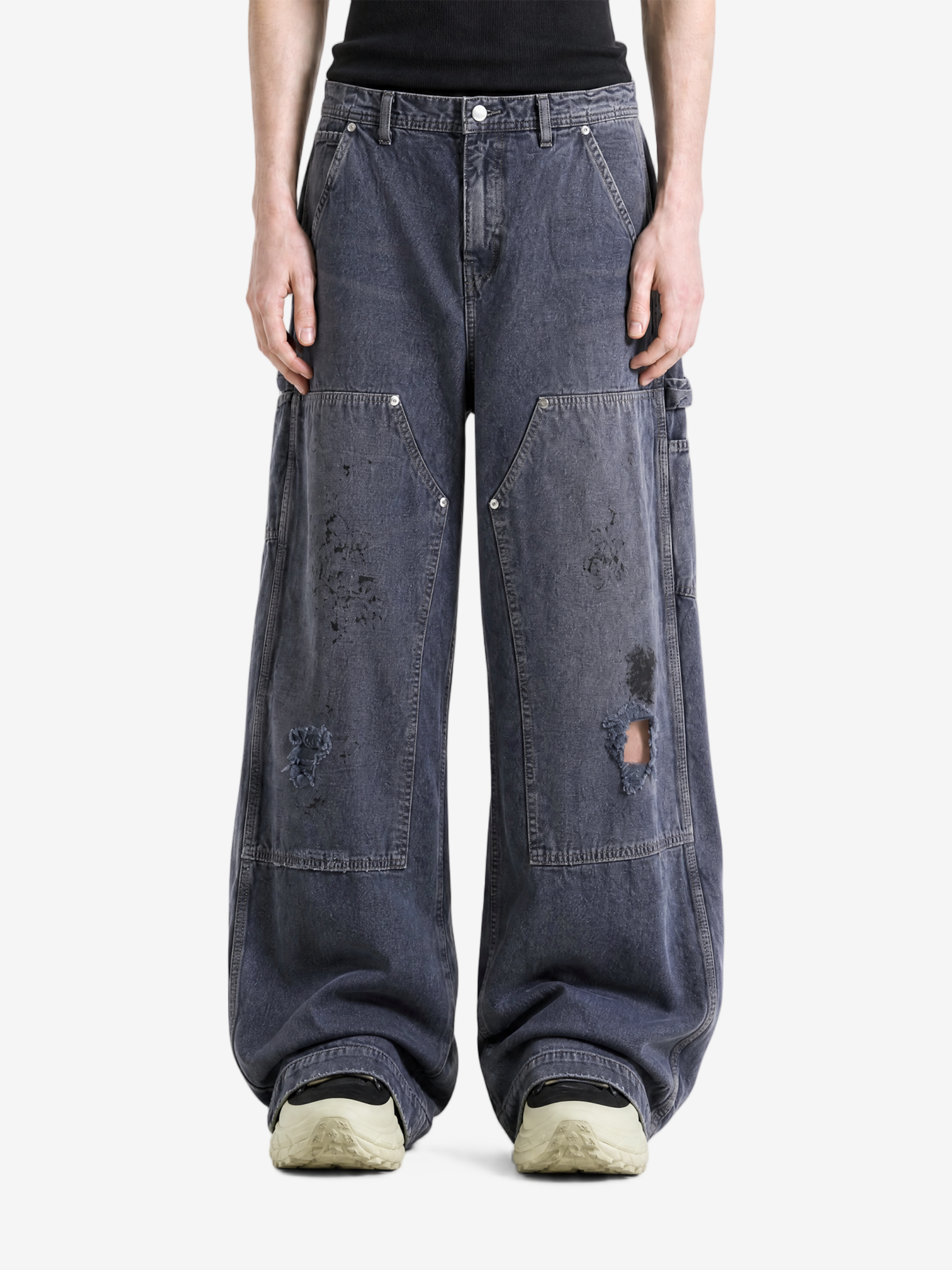 Grey pants, full body view