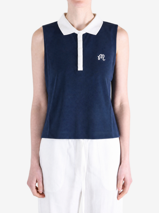 Navy top worn by a person, showing the top fit