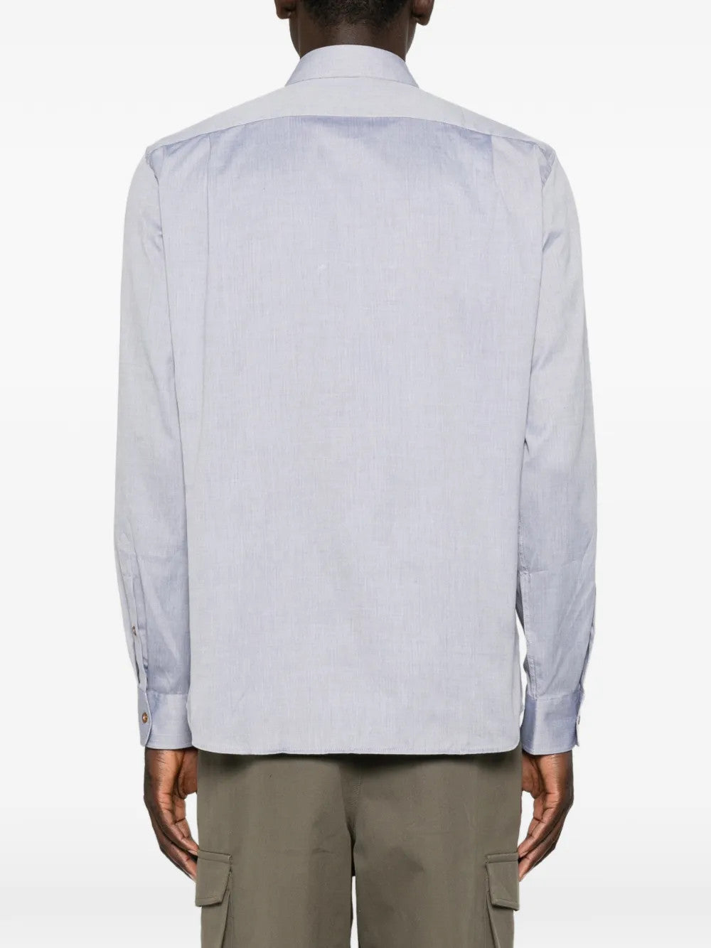 Blue shirt, full body view