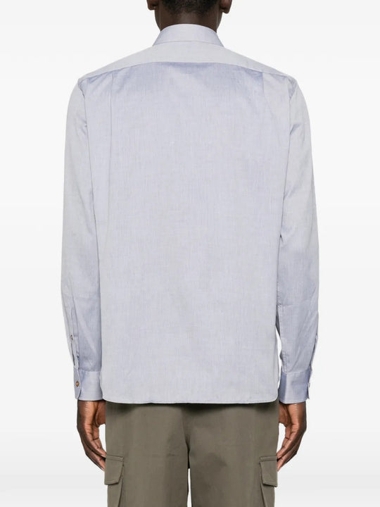 Blue shirt, full body view