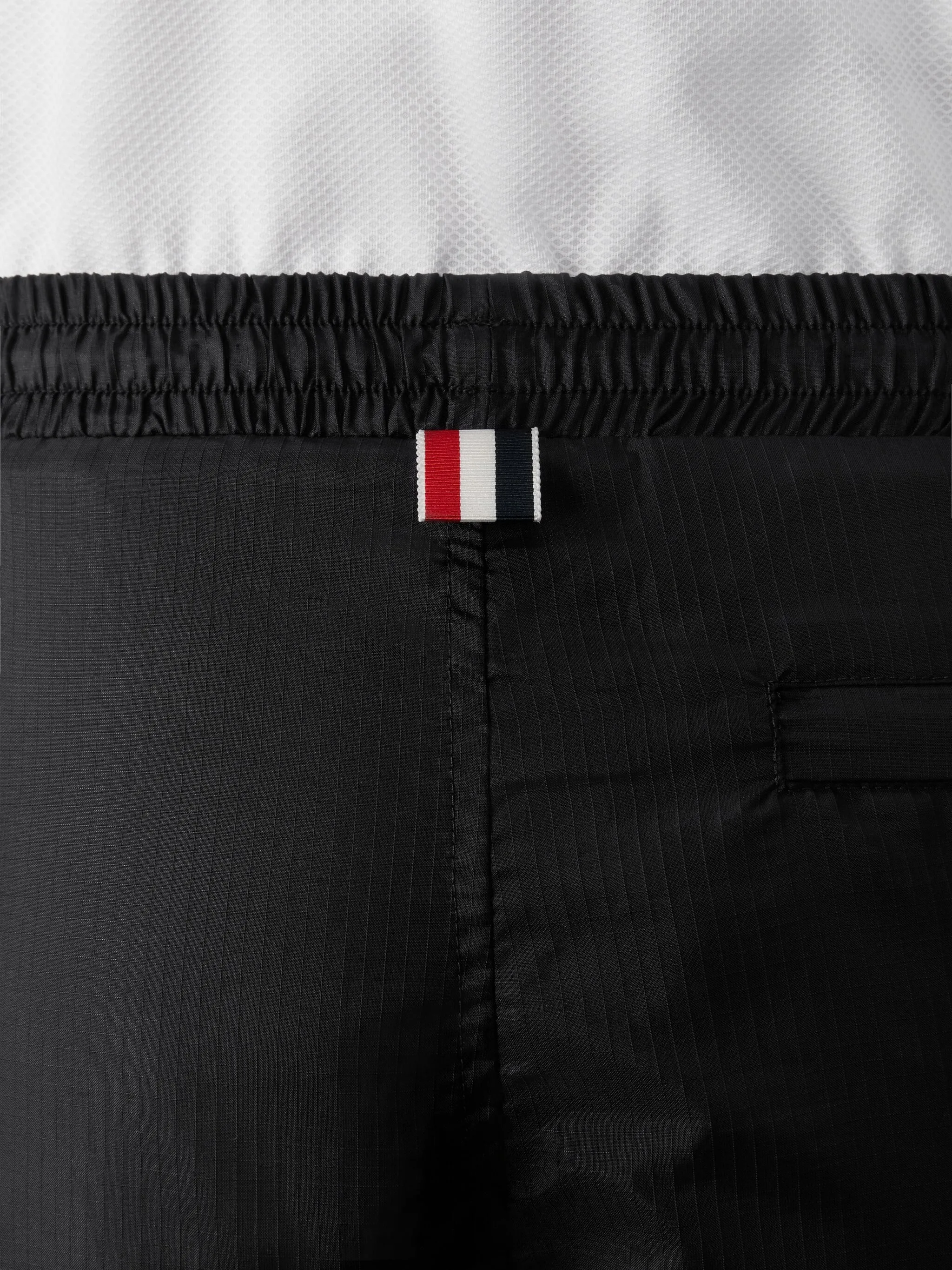 Close up of black pants, showing texture of the Nylon fabric