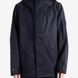 Navy jacket, full body view
