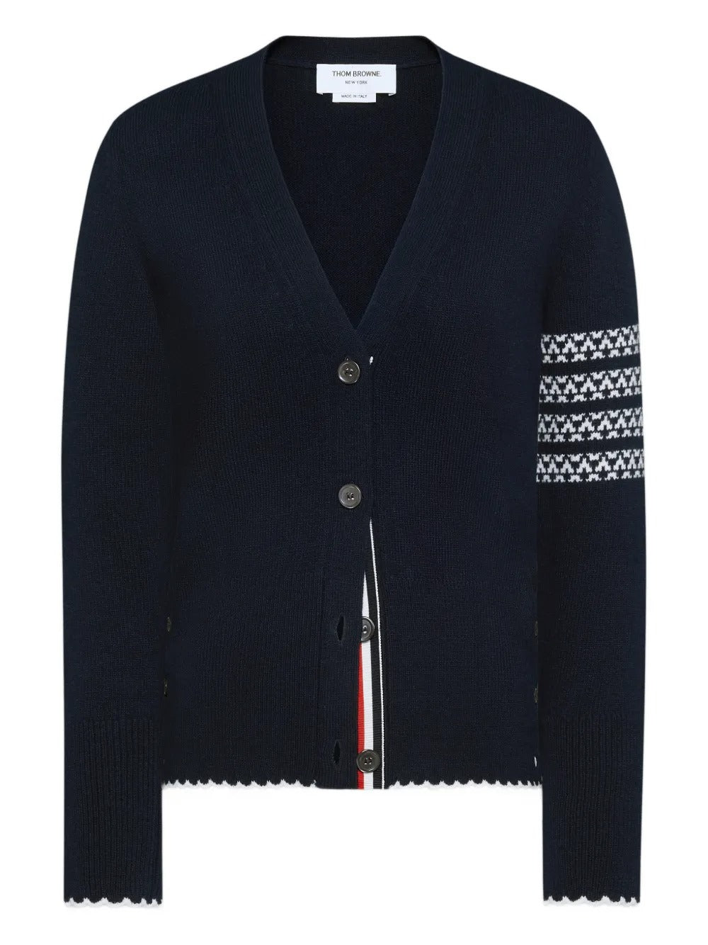 Navy cardigan, front view