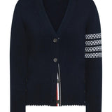 Navy cardigan, front view
