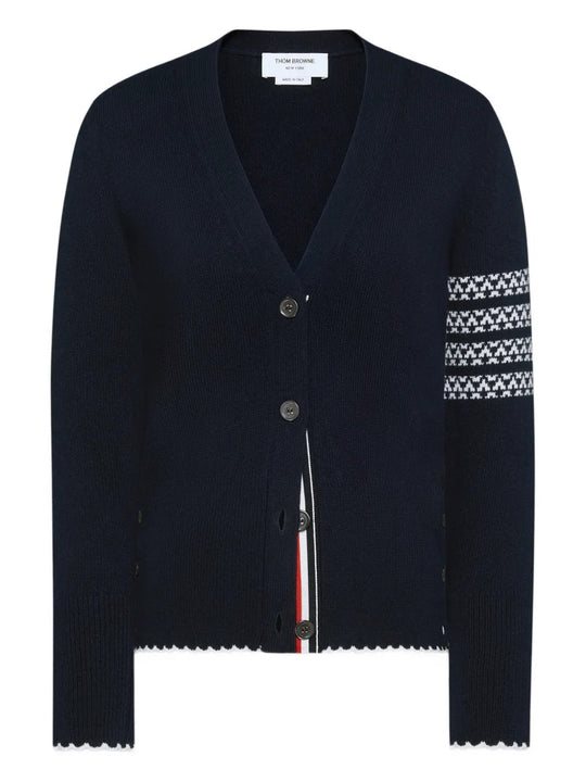 Navy cardigan, front view