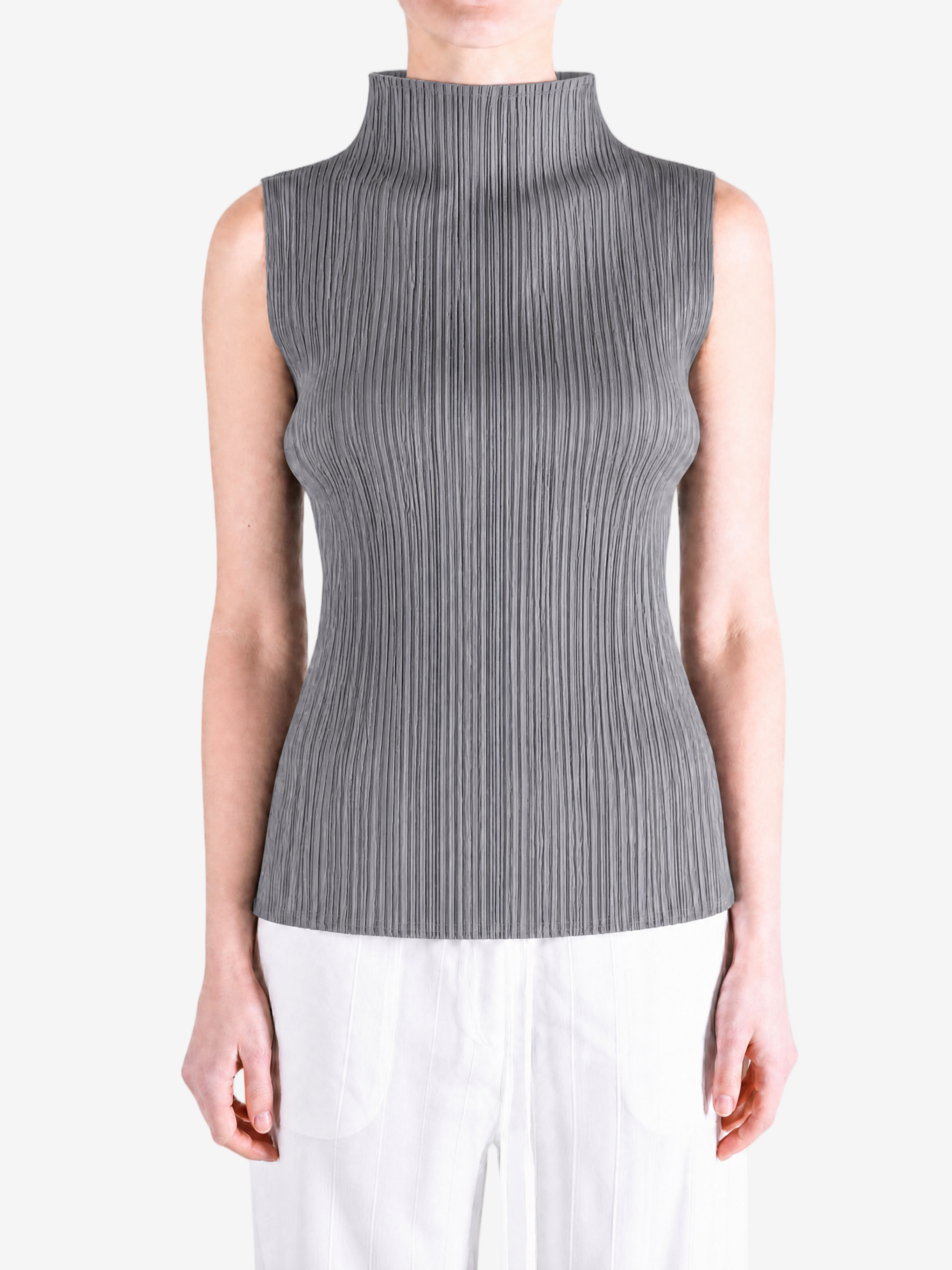 Grey shirt worn by a person, showing the shirt fit