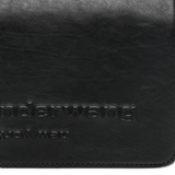 Close up of black bag, showing texture of the calf leather fabric