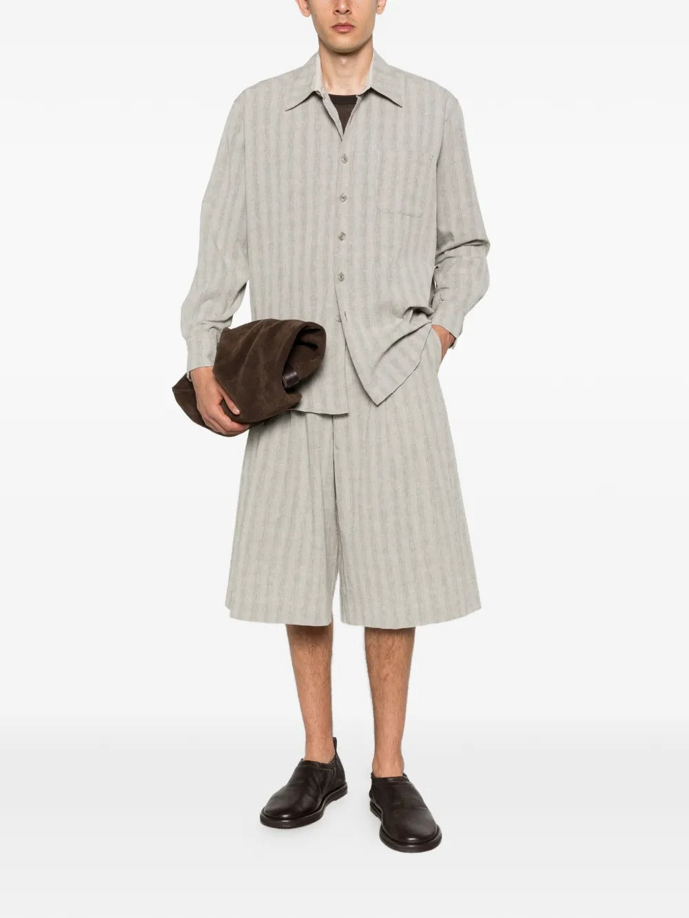 Grey shorts, full body view