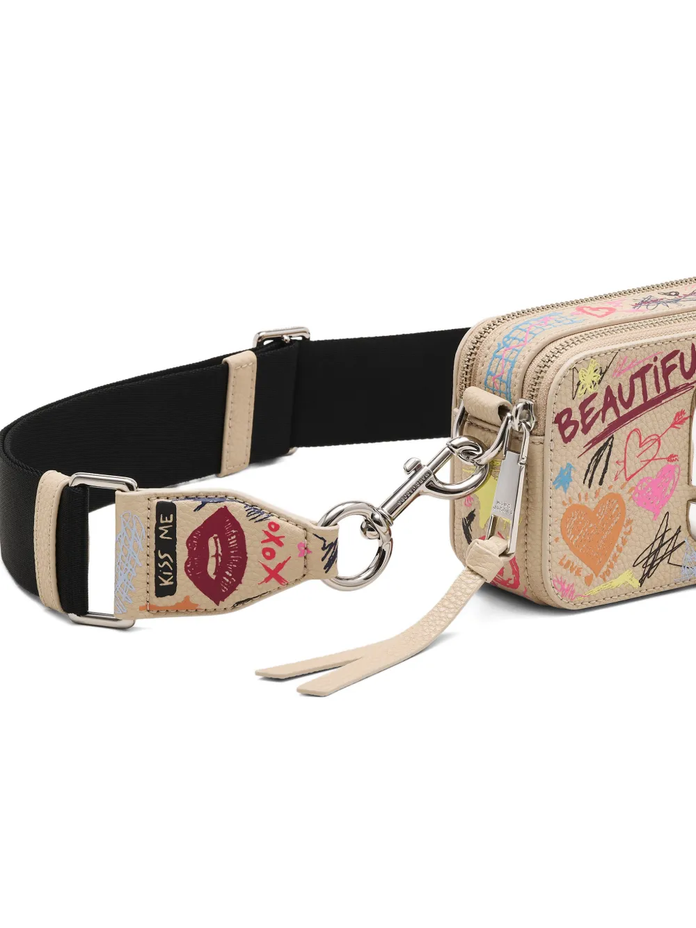 close up of white bags, showing texture of the cow leather fabric