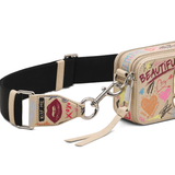 close up of white bags, showing texture of the cow leather fabric