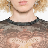 Close up of black top, showing texture of the polyamide fabric