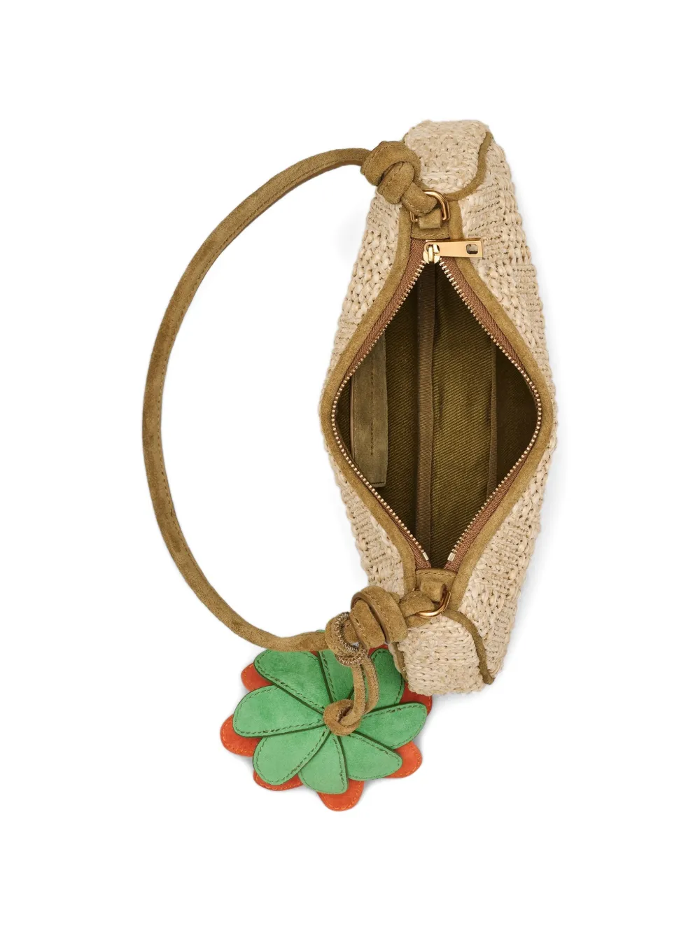 tan bag, top view