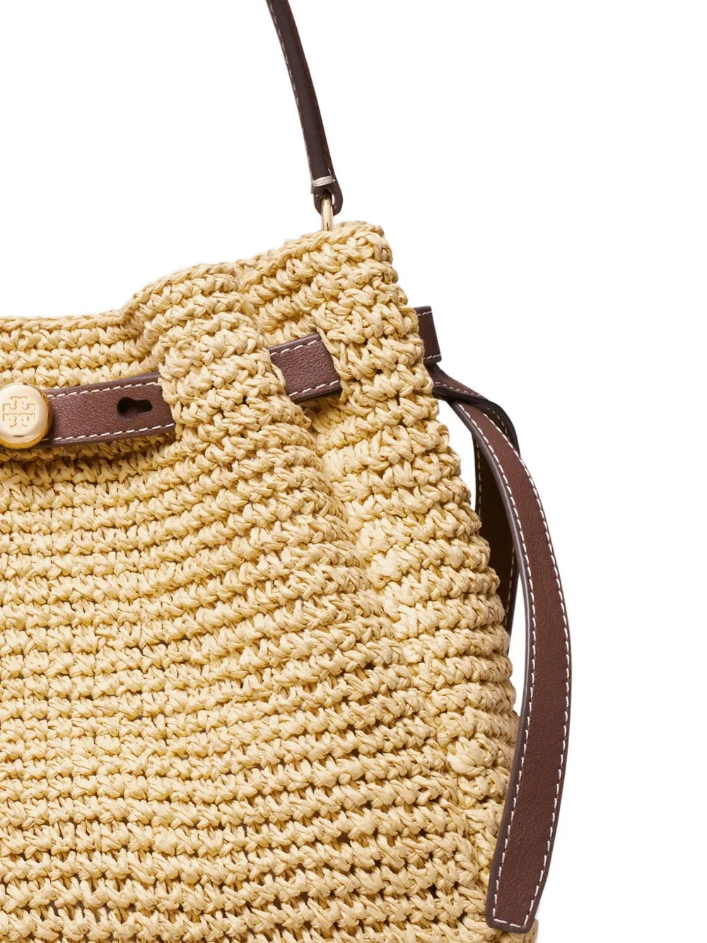 Close up of tan bags, showing texture of the paper raffia fabric