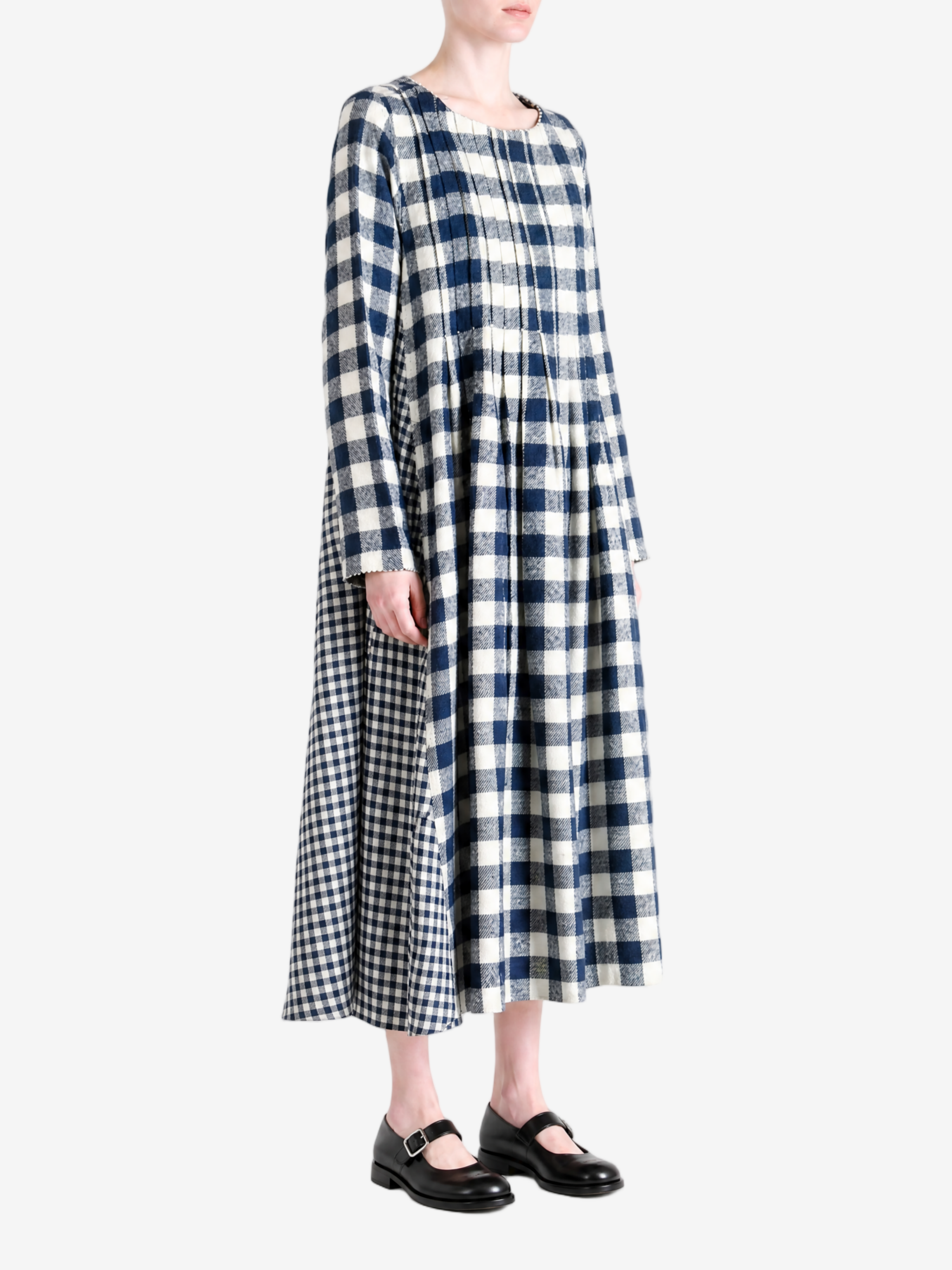 Navy dress, full body view