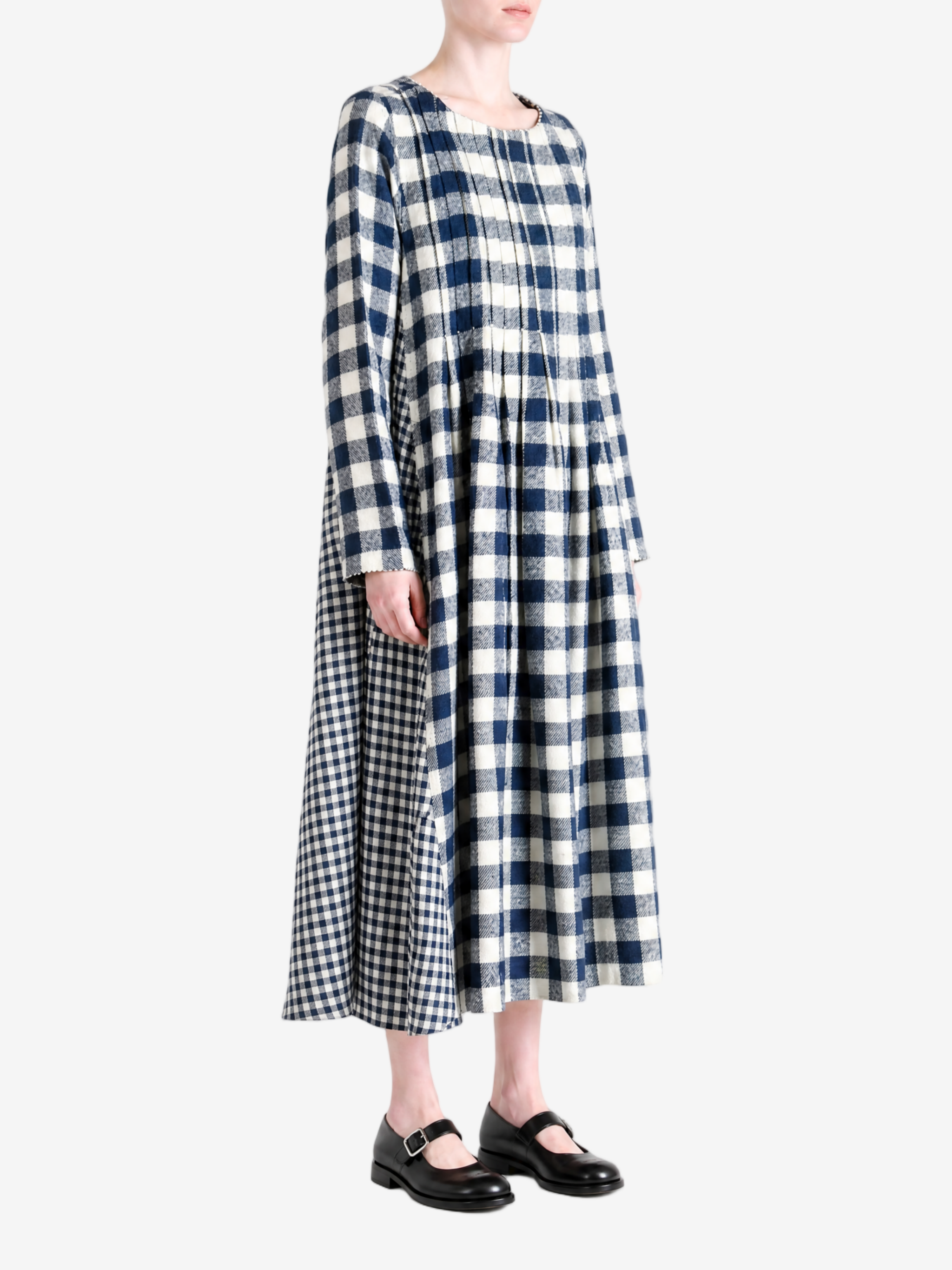 Navy dress, full body view
