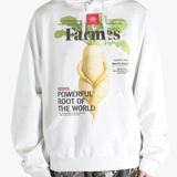 White sweat worn by a person, showing the sweat's fit