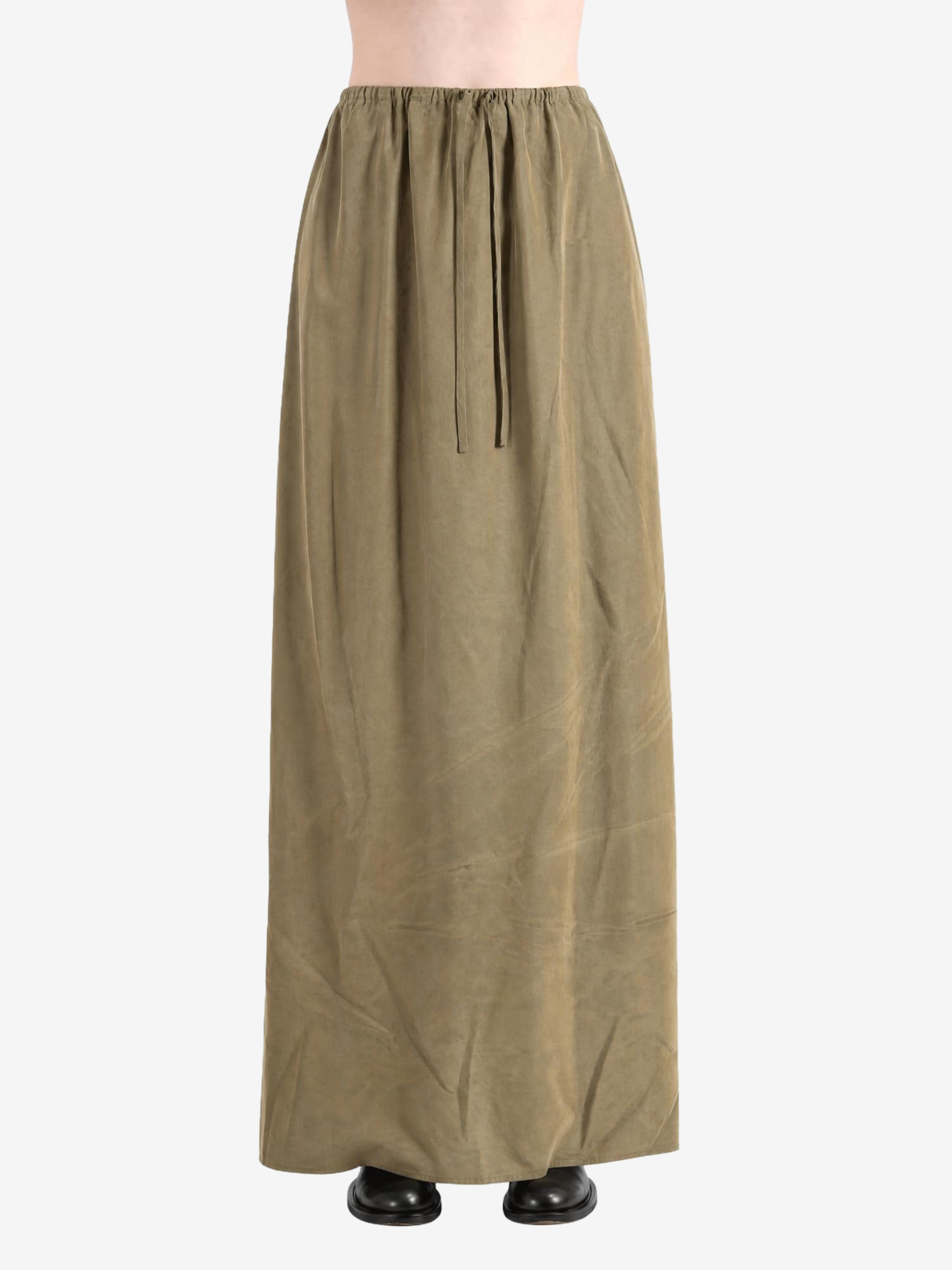 Tan skirt, full body view