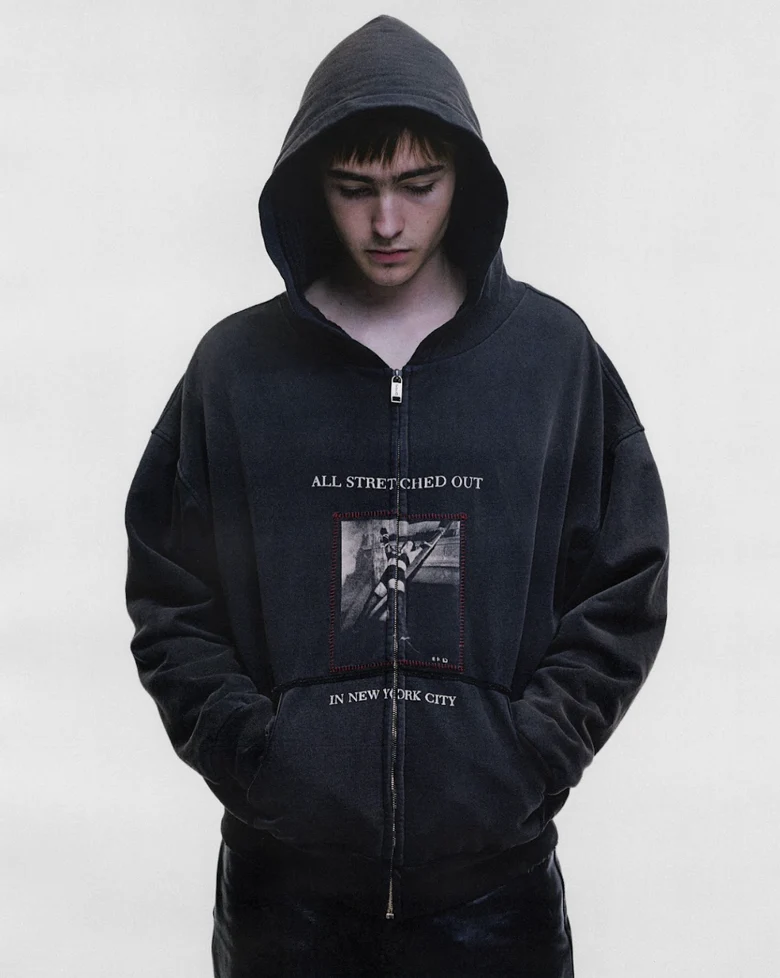 Black hoodie, full body view