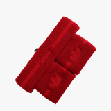 Red accessories, front view