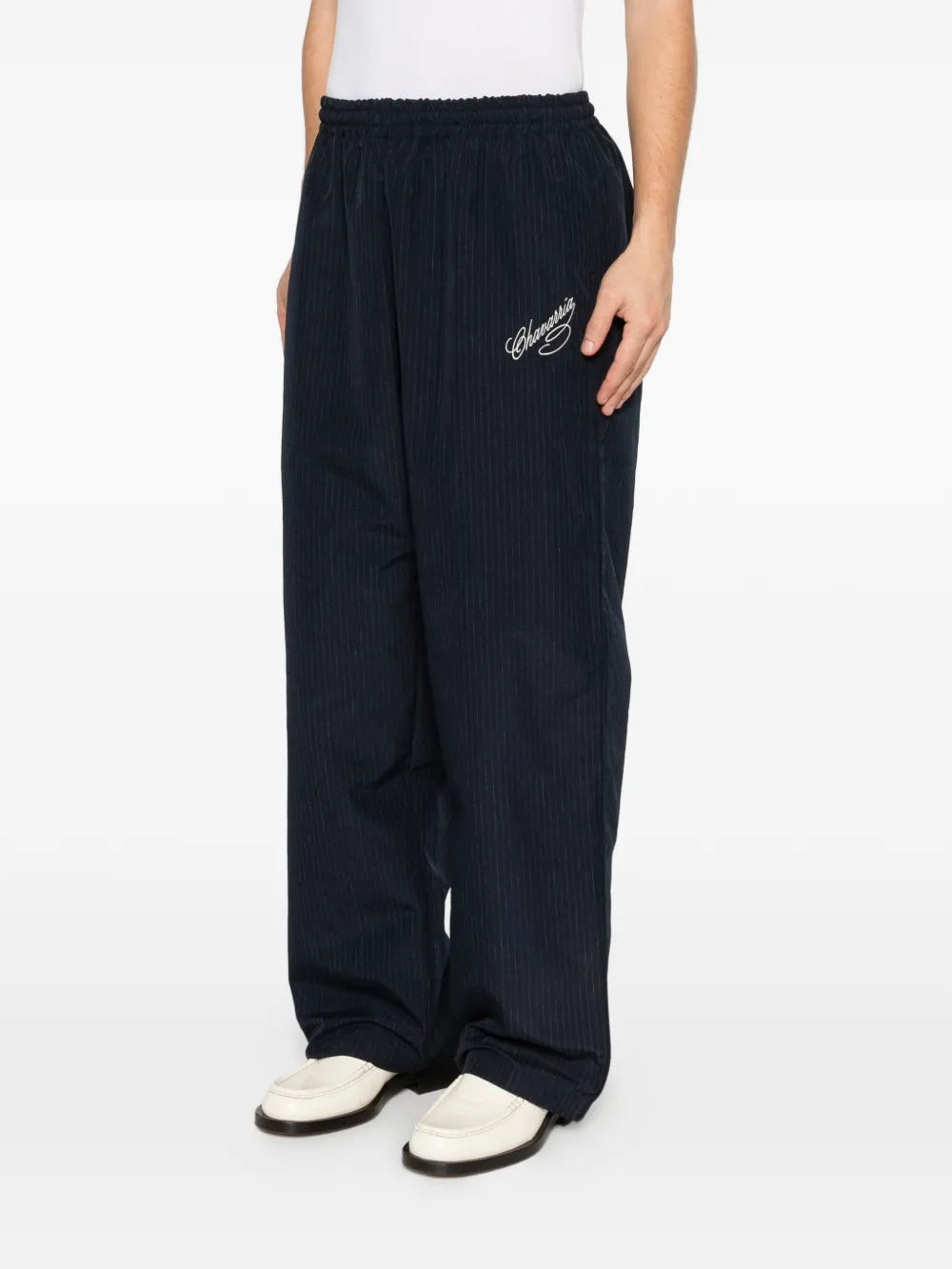 Navy pants, side view