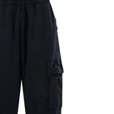 Close up of black pant, showing texture of the fabric