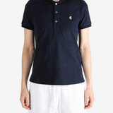 Navy shirt worn by a person, showing the shirt fit