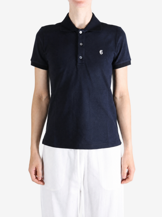 Navy shirt worn by a person, showing the shirt fit