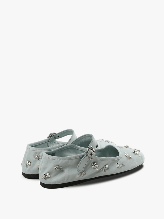 Blue flats, back view